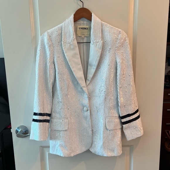 L’AGENCE White And Navy Sequin Blazer - Picture 4 of 16